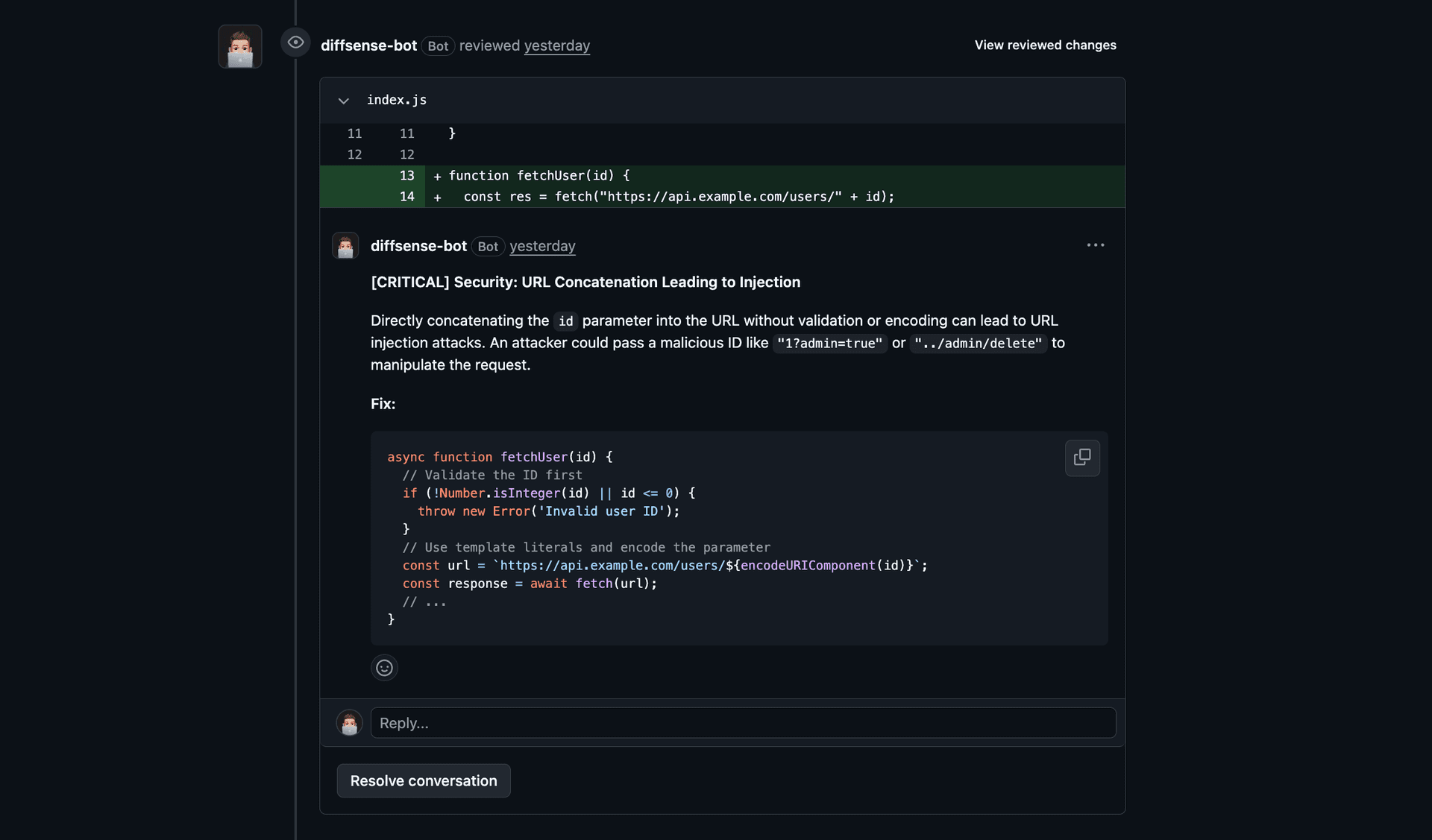 Inline Comment — GitHub PR Review